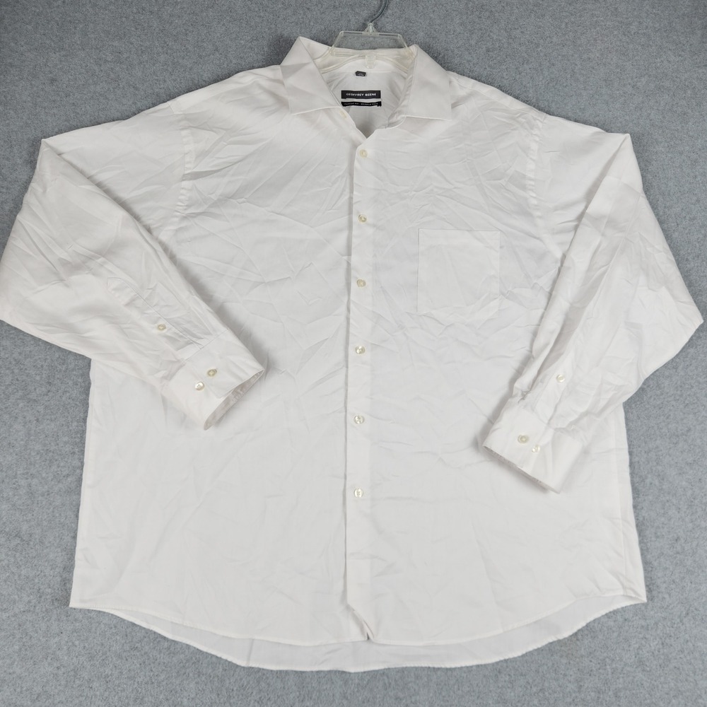 Geoffrey Beene Dress Shirt Mens 18.5 34/35 White Classic Fit Wrinkle Free Formal